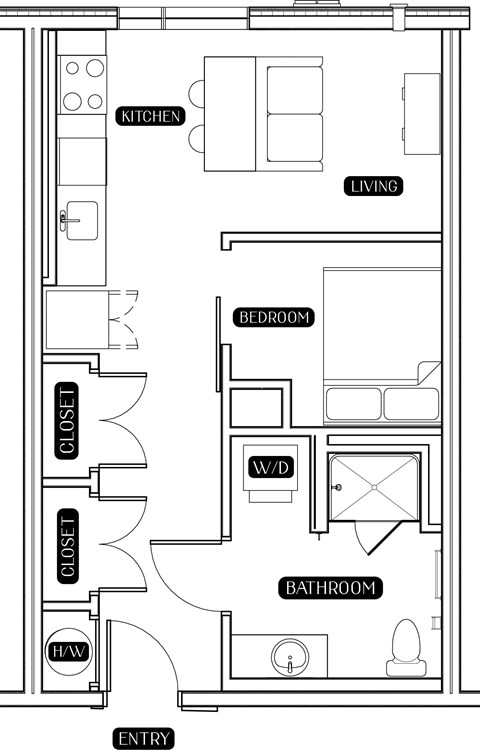 Floor plan for studio, 1 bath, 515 sqft